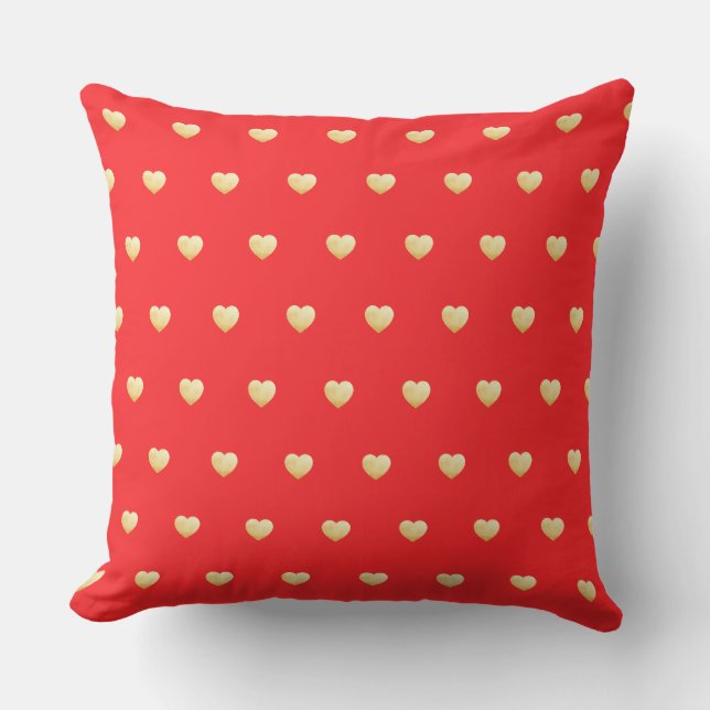 Girly Red and Gold Hearts Cushion (Front)
