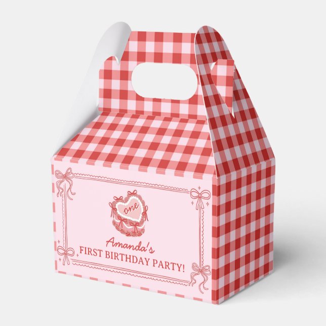 Girly Red and Pink Bow Cake Birthday Favour Box (Front Side)