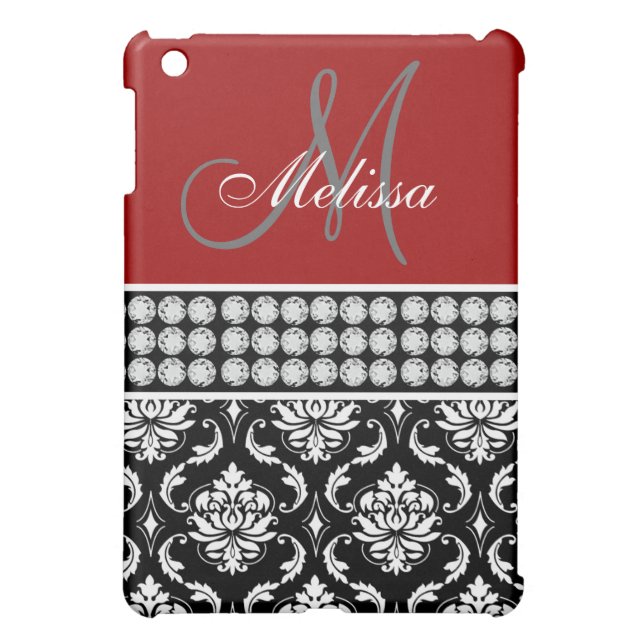 GIRLY RED BLACK DAMASK iPAD MINI CASE (Back)
