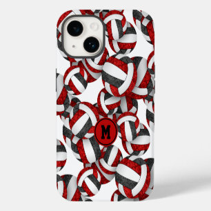 Girly red black team colours volleyballs patterned iPhone 14 case