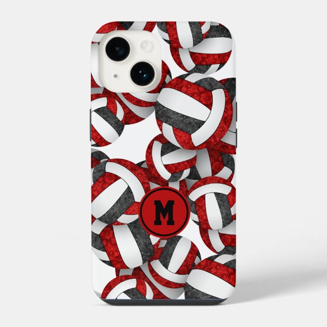 Girly red black team colours volleyballs patterned iPhone case (Back)