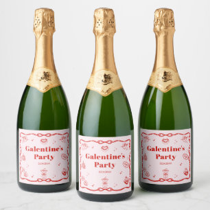 Girly Red Coquette Galentine's Party Sparkling Wine Label