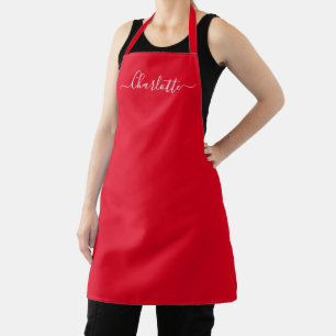 Girly red custom modern script name elegant chic apron