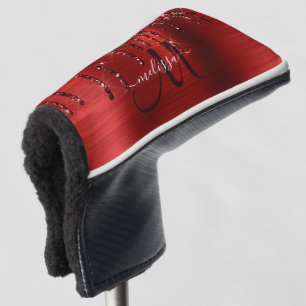 Girly Red Dripping Glitter Brush Metal Monogram Golf Head Cover