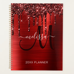 Girly Red Dripping Glitter Brushed Metal 2022 Planner