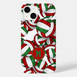 Girly red green team colours volleyballs patterned Case-Mate iPhone 14 case