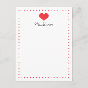 Girly Red Heart Personalised Stationery Invitation