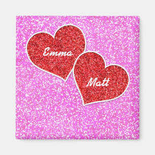 GIRLY rED HEART PINK GLITTER Magnet