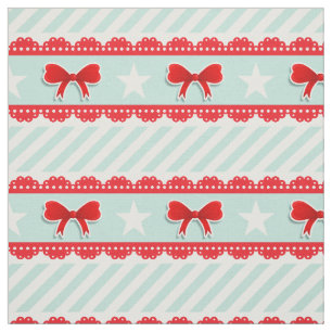 Girly Red Mint White Christmas Pattern Fabric
