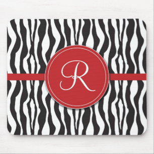 Girly Red Monogram Zebra Print Mousepad