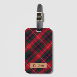 Girly Red Stewart Tartan with Stitched Name Label Luggage Tag