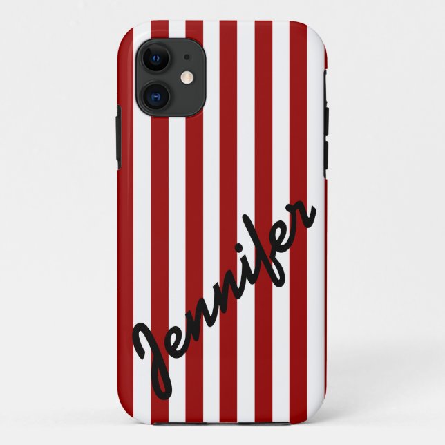 Girly, Red Stripes with Name iPhone 5 Case (Back)