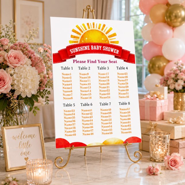 Girly Red Sunshine Baby Shower Seating Chart (Creator Uploaded)