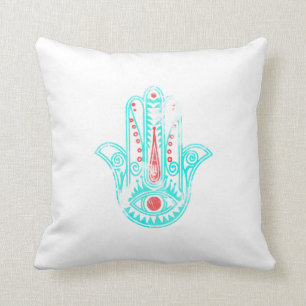 Girly red teal watercolor Hamsa Hand of Fatima Cushion