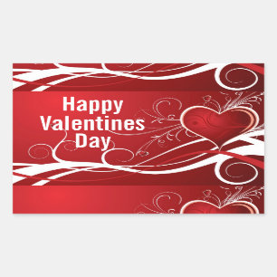 Girly Red & White Abstract Heart And Floral Swirls Rectangular Sticker