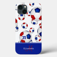 girly red white blue soccer balls personalised