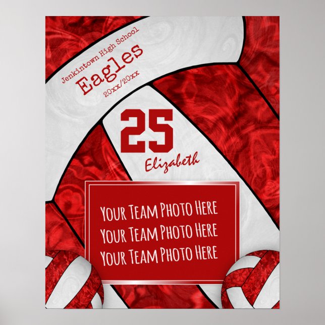 girly red white volleyball team photo poster (Front)
