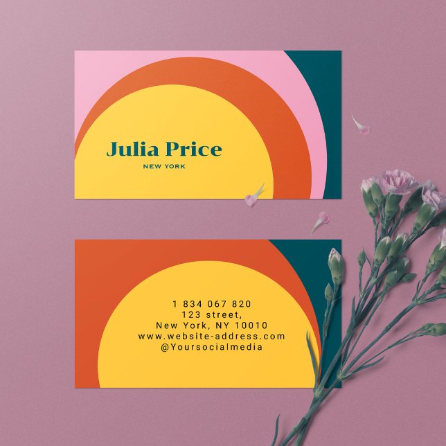 Girly Retro Circles Feminine Business Card (Creator Uploaded)