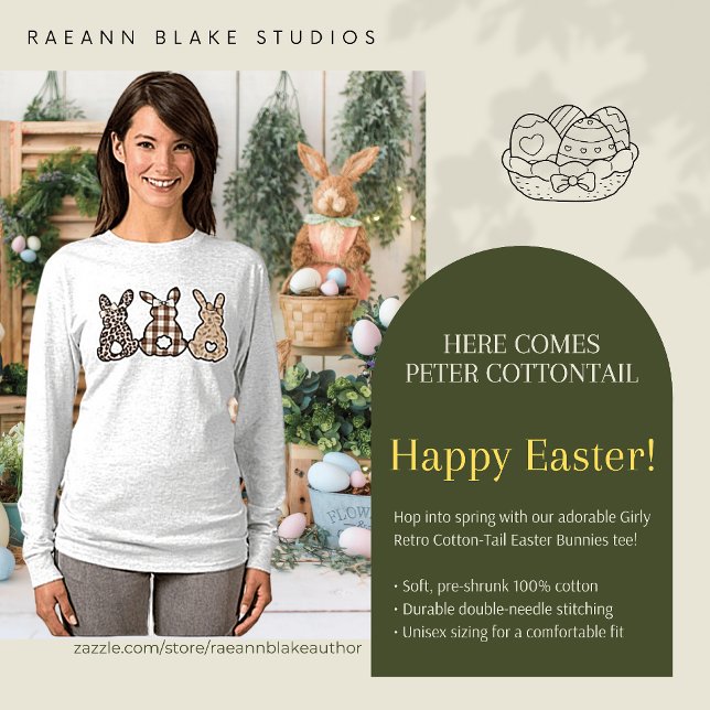 Girly Retro Cotton-Tail Easter Bunnies Long-Sleeve T-Shirt (Creator Uploaded)