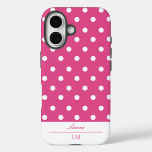 Girly Retro Pink Polka Dot iPhone 16 Case