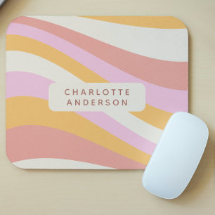 Girly Retro Vintage Wave Abstract Trendy Feminine Mouse Pad