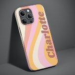 Girly Retro Vintage Wave Personalised Name iPhone 13 Pro Max Case<br><div class="desc">Girly Retro Vintage Wave Personalised Name iPhone Phone Cases features a retro wave in shades of pink, orange and white with your personalised name in elegant trendy modern script accented. Personalise by editing the text in the text box provided. Perfect for birthday, Christmas, Mother's Day, baby showers, bridal showers, mum,...</div>