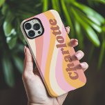 Girly Retro Vintage Wave Personalised Name iPhone 16 Pro Max Case<br><div class="desc">Girly Retro Vintage Wave Personalised Name iPhone 16 Pro Max Phone Cases features a retro wave in shades of pink, orange and white with your personalised name in elegant trendy modern script accented. Personalise by editing the text in the text box provided. Perfect for birthday, Christmas, Mother's Day, baby showers,...</div>