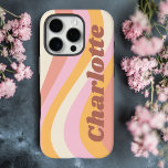Girly Retro Vintage Wave Personalised Name iPhone 16 Pro Case<br><div class="desc">Girly Retro Vintage Wave Personalised Name iPhone 16 Pro Phone Cases features a retro wave in shades of pink, orange and white with your personalised name in elegant trendy modern script accented. Personalise by editing the text in the text box provided. Perfect for birthday, Christmas, Mother's Day, baby showers, bridal...</div>