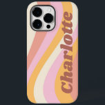 Girly Retro Vintage Wave Personalised Name Case-Mate iPhone 14 Pro Max Case<br><div class="desc">Girly Retro Vintage Wave Personalised Name iPhone Smart Phone Cases features a retro wave in shades of pink, orange and white with your personalised name in elegant trendy modern script accented. Personalise by editing the text in the text box provided. Perfect for birthday, Christmas, Mother's Day, baby showers, bridal showers,...</div>
