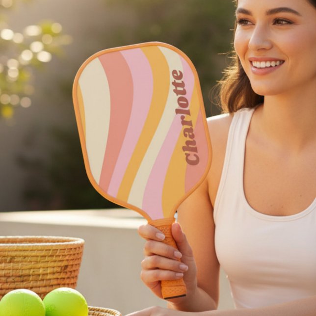 Girly Retro Vintage Wave Personalised Name Pickleball Paddle (Creator Uploaded)