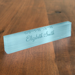 Girly Robin Egg Blue Faux Metallic Foil Nameplate