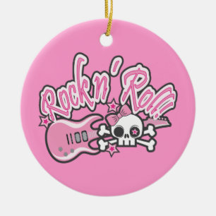 Girly Rock n' Roll Skull Ceramic Tree Decoration