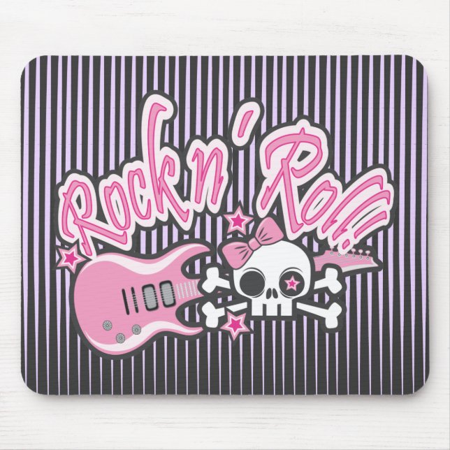 Girly Rock n' Roll Skull Mouse Pad (Front)