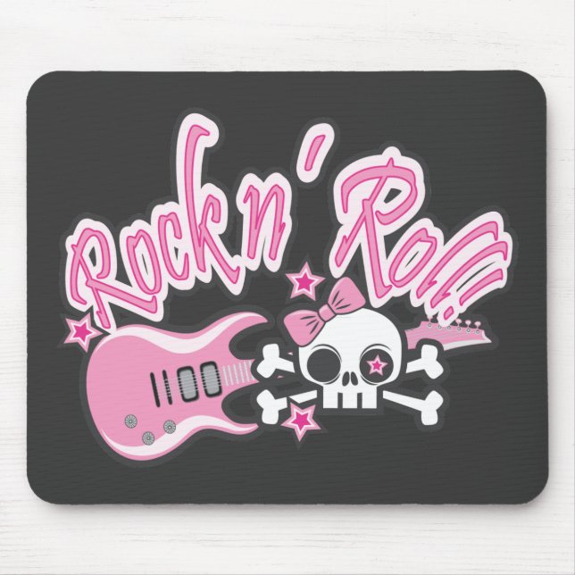 Girly Rock n' Roll Skull Mouse Pad (Front)