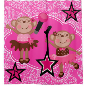 Girly Rock Star Monkeys Shower Curtain