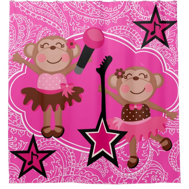 Girly Rock Star Monkeys Shower Curtain (Front)