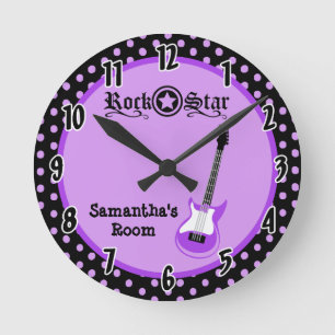 Girly Rock Star Purple Guitar Personalised Clock