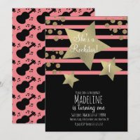 Girly Rockstar Guitar Faux Gold Star Birthday