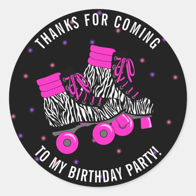 Girly Roller Skate Birthday Thank You Classic Round Sticker (Front)