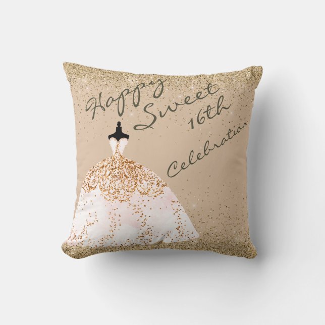Girly Rose Gold Big Ball Gown Sweet 16th Birthday Cushion (Front)