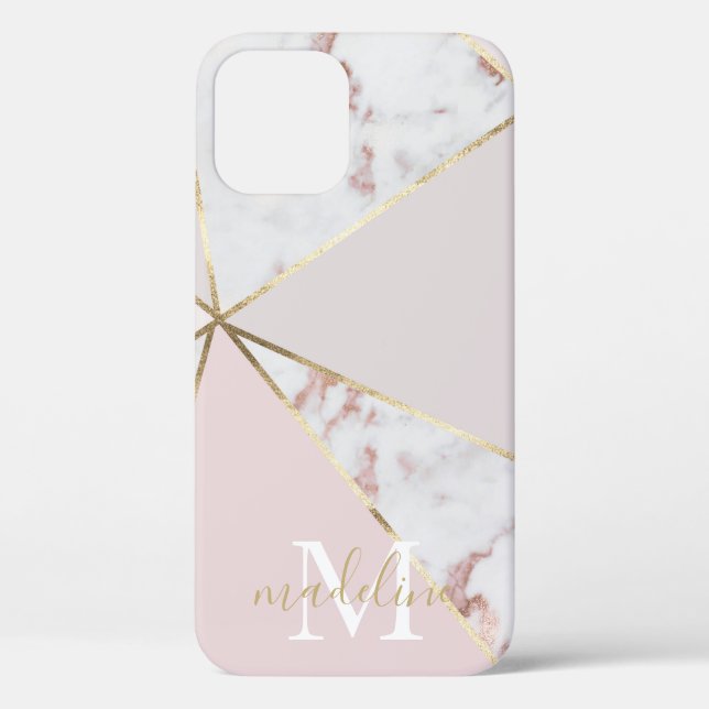Girly Rose Gold Blush Geometric Monogrammed Case-Mate iPhone Case (Back)