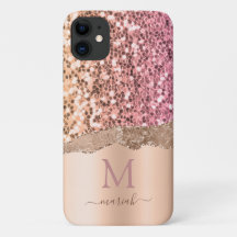 Girly Rose Gold Blush Pink Faux Glitter Monogram