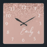 Girly Rose Gold Blush Pink Glitter Monogram<br><div class="desc">Girly Rose Gold - Blush Pink Sparkle Glitter Script Monogram Name Clock. This makes the perfect sweet 16 birthday,  wedding,  bridal shower,  anniversary,  baby shower or bachelorette party gift for someone that loves glam luxury and chic styles.</div>