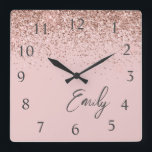 Girly Rose Gold Blush Pink Glitter Monogram<br><div class="desc">Girly Rose Gold - Blush Pink Sparkle Glitter Script Monogram Name Clock. This makes the perfect sweet 16 birthday,  wedding,  bridal shower,  anniversary,  baby shower or bachelorette party gift for someone that loves glam luxury and chic styles.</div>