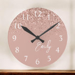 Girly Rose Gold Blush Pink Glitter Monogram Large Clock<br><div class="desc">Girly Rose Gold Blush Pink Sparkle Glitter Brushed Script Monogram Name Clock. This makes the perfect sweet 16 birthday,  wedding,  bridal shower,  anniversary,  baby shower or bachelorette party gift for someone that loves glam luxury and chic styles.</div>