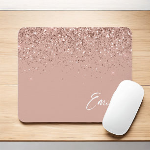 Girly Rose Gold - Blush Pink Glitter Monogram Mous Mouse Pad