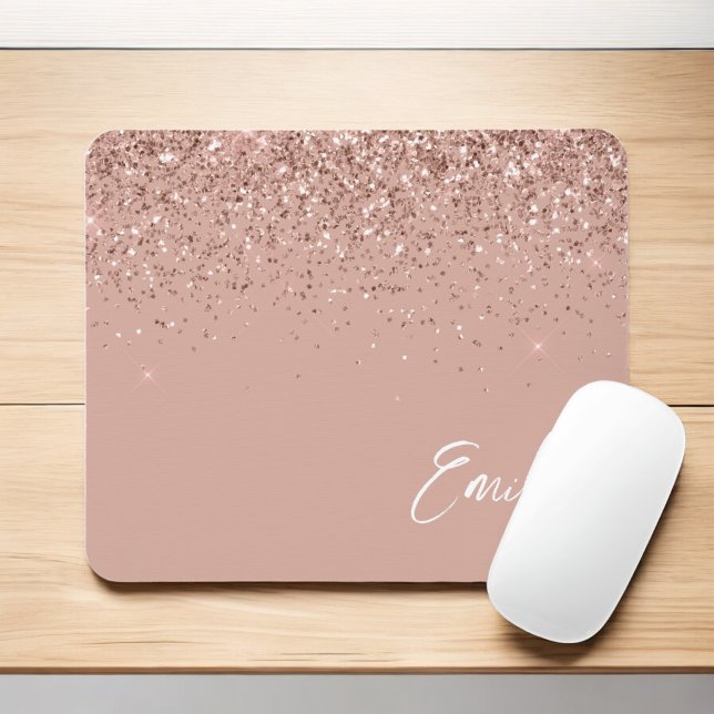Girly Rose Gold - Blush Pink Glitter Monogram Mous Mouse Pad (Creator Uploaded)