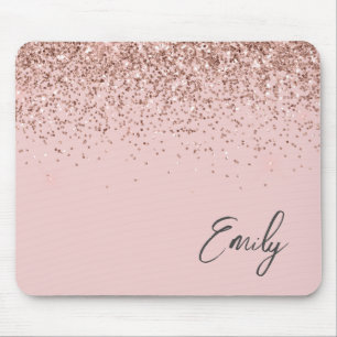 Girly Rose Gold - Blush Pink Glitter Monogram Mouse Pad