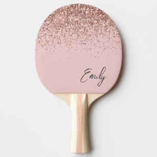 Girly Rose Gold Blush Pink Glitter Monogram Ping Pong Paddle