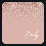 Girly Rose Gold Blush Pink Glitter Name Square Sticker<br><div class="desc">Rose Gold - Blush Pink Sparkle Glitter Brushed Metal Monogram Name Paper Party Sticker Address Labels. This makes the perfect sweet 16 birthday,  wedding,  bridal shower,  anniversary,  baby shower or bachelorette party gift for someone that loves glam luxury and chic styles.</div>